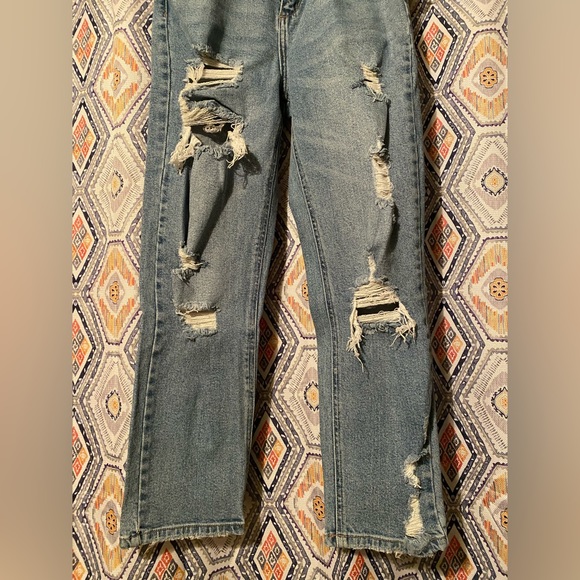 high waisted straight leg distressed jeans - Picture 3 of 6
